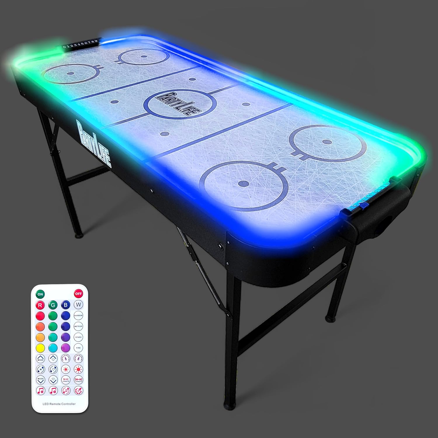 PartyLife 54" Air Hockey Table w/Folding Steel Legs & Optional LED Lights - Powerful Motor, Smooth Surface, Very Sturdy - Perfect for Kids and Adults, Game Rooms & Home Arcade!