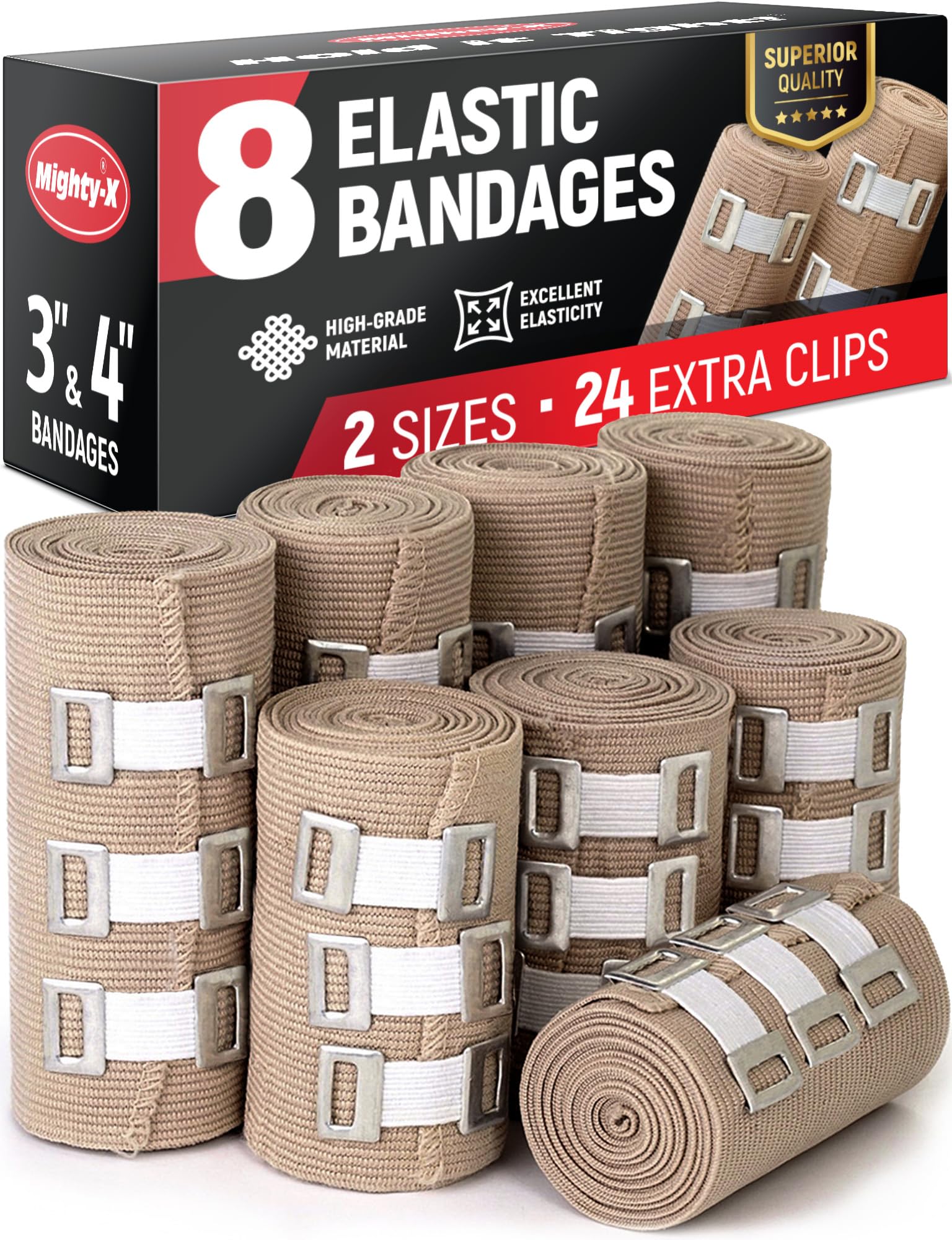 Premium Elastic Bandage Wrap - 4pk (2x3in, 2x4in) + 12 Extra Clips - Strong Compression Bandage Wrap for Leg, Arm, Wrists, Elbow, Ankles, Feet and Knees - for First Aid Kit and After Surgery Recovery — Amazon image 8