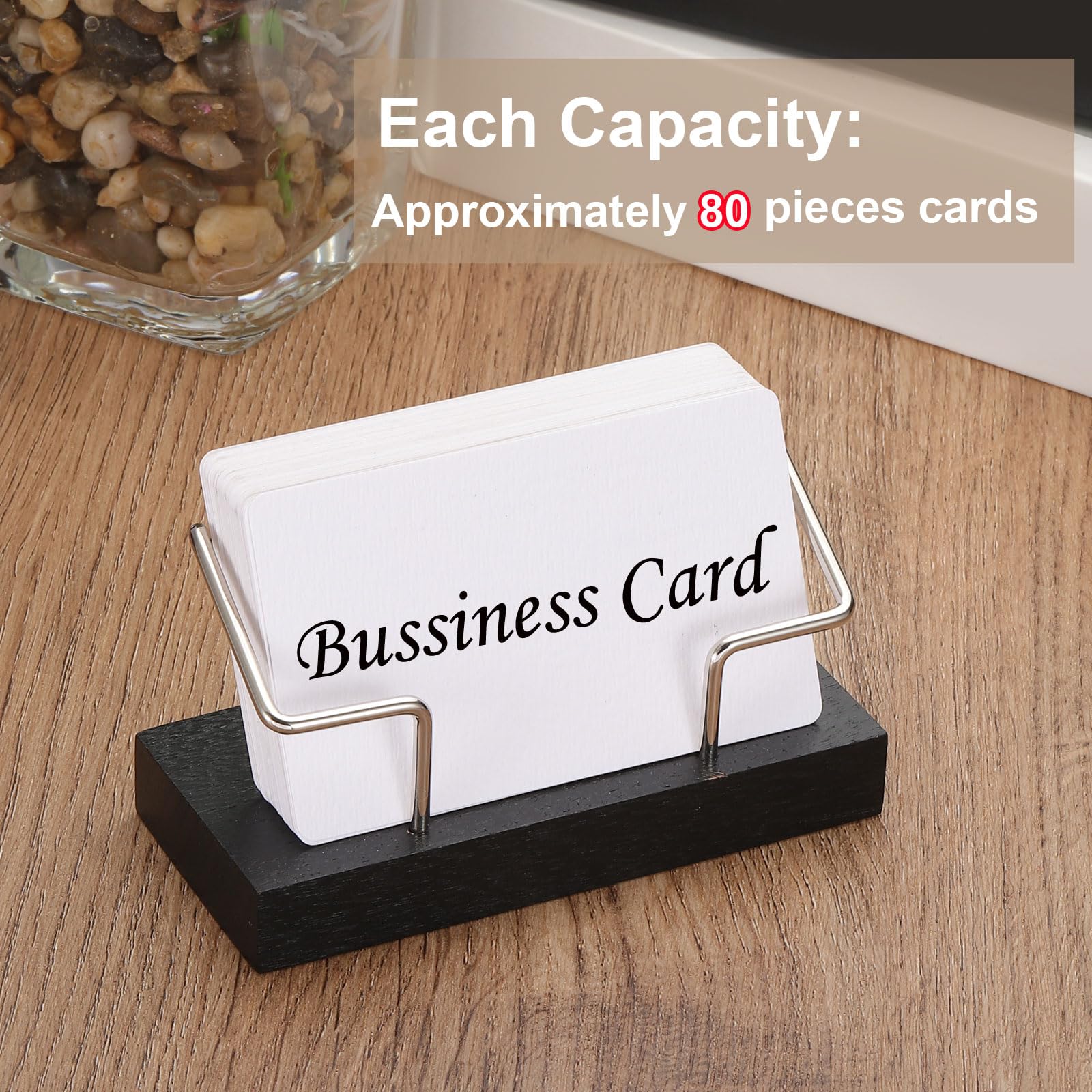PATIKIL Wood Business Card Holder for Desk 2 Pcs Desktop Business Card Holder Wooden Name Card Display Stand Organizer for Office Home Exhibition Black - Image 4