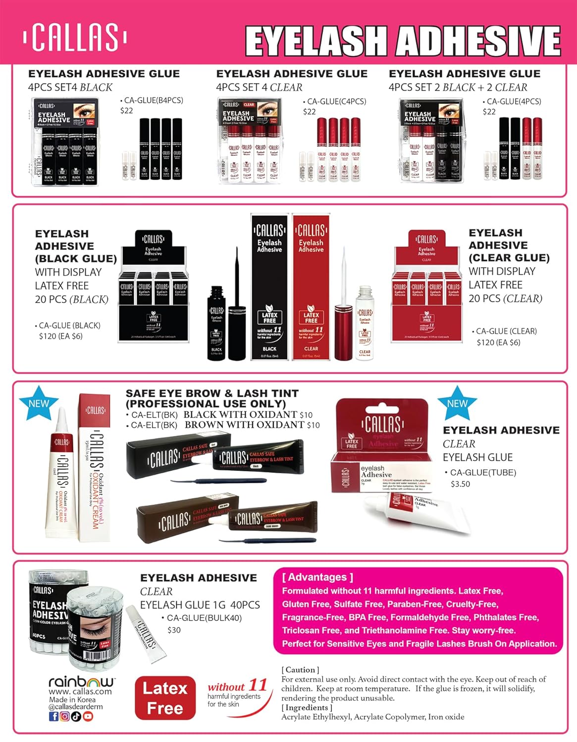 Eyelash Adhesive Black with Display Latex Free 20pcs