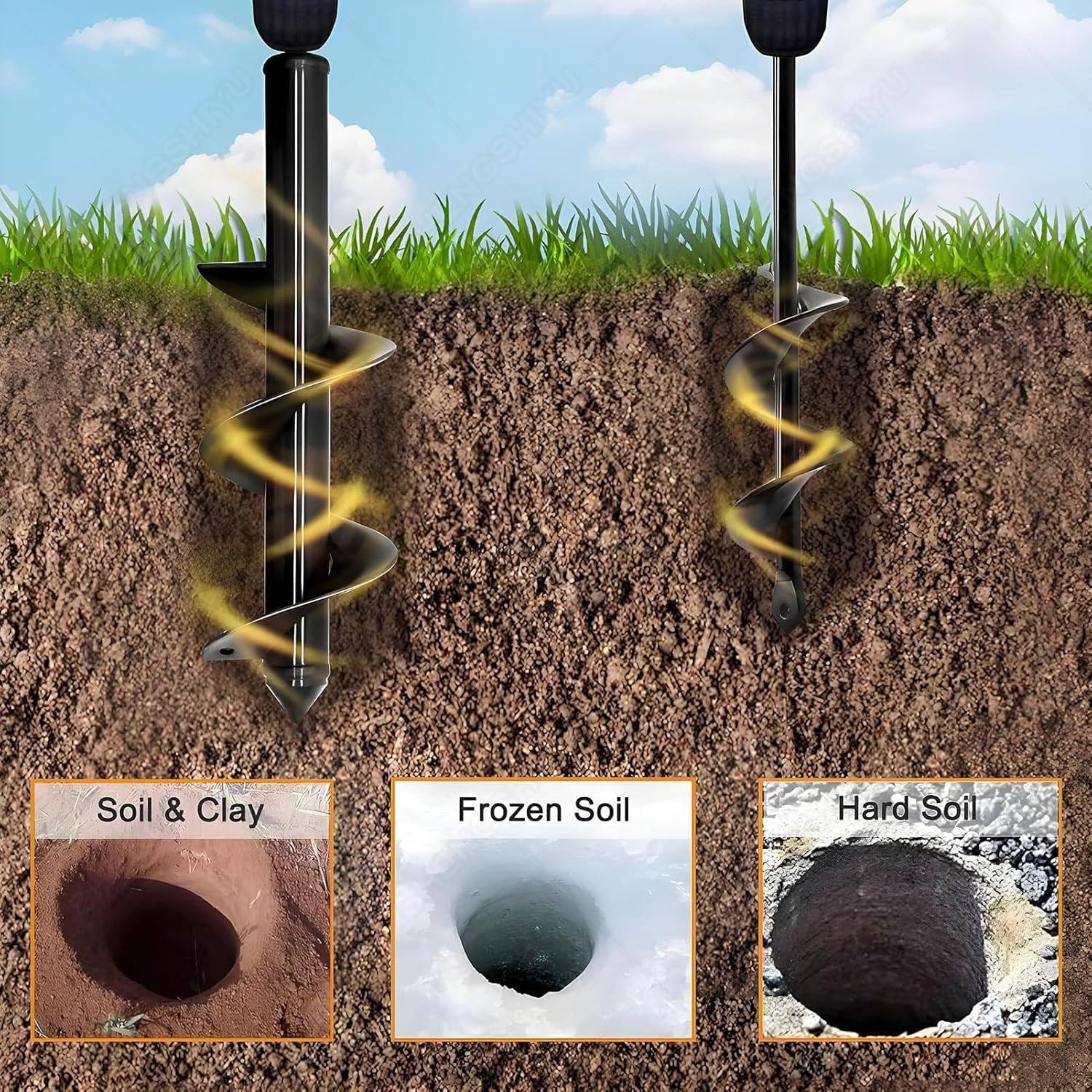 Qiang Trivella a Scoppio Professionale 199cc 5CV,Mototrivella per Terreno con Miscela Benzina:Olio, Punta Robusta, Ergonomica e Leggera per Trapanare Terra, Installazione Pali e Fondamenta 10cm
