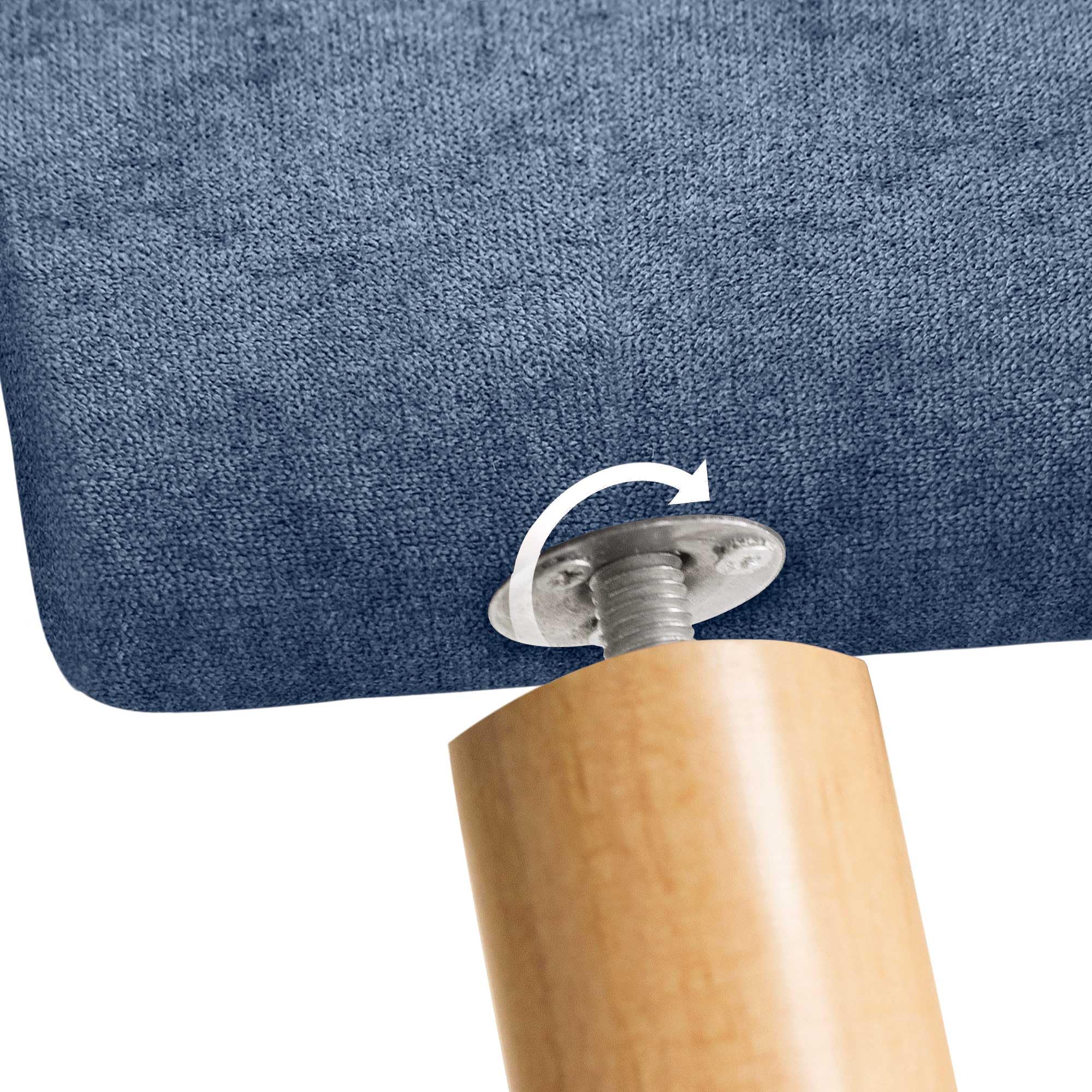 DHOME Kopfteil Capitone gepolstert Kunstleder oder Stoff Acualine mit Kiefer Holzbeine 8cm dick Bett Kopfteile gepolstert gesteppt Capitone Bett Kopfteile (Stoff Blau, 135 (120/135))