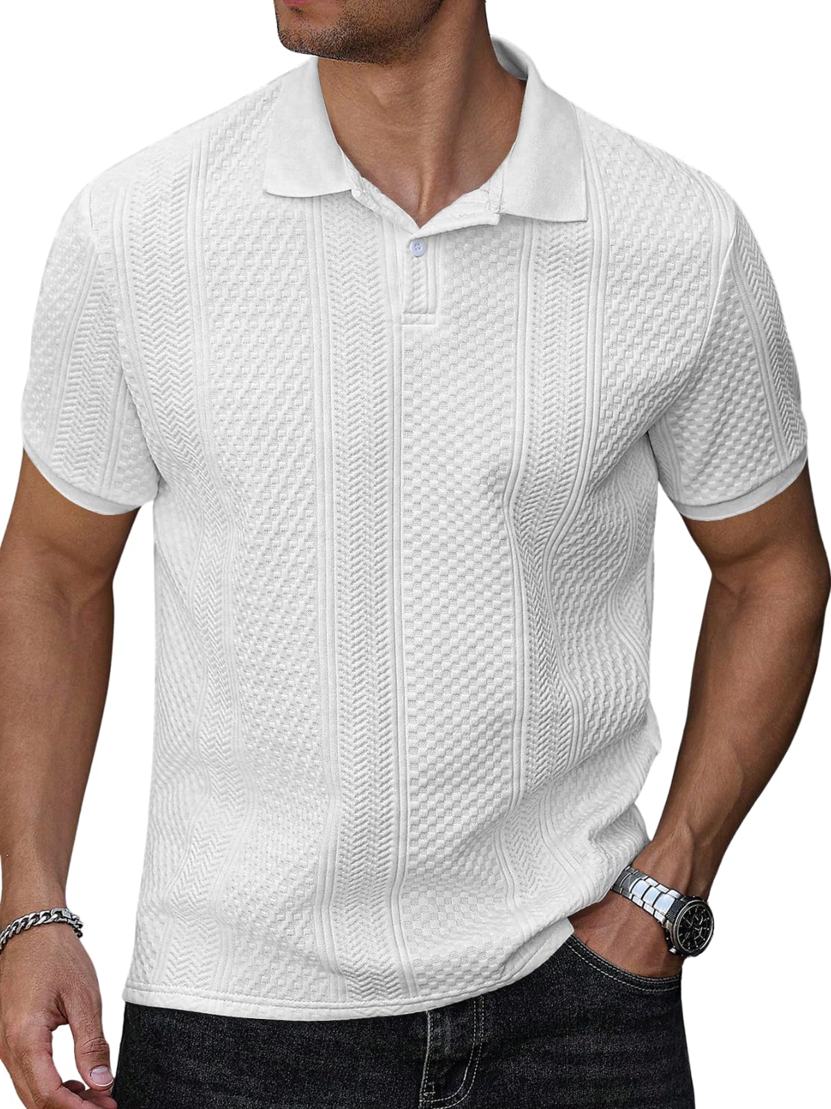 greciilooks Textured Polo T-Shirt for Men | Premium Lycra Jacquard Collared Cotton Blend Polo | Smart Casual & Formal t Shirt for Men | Stylish t Shirt for Mens for Office, Party & Everyday-picture-52
