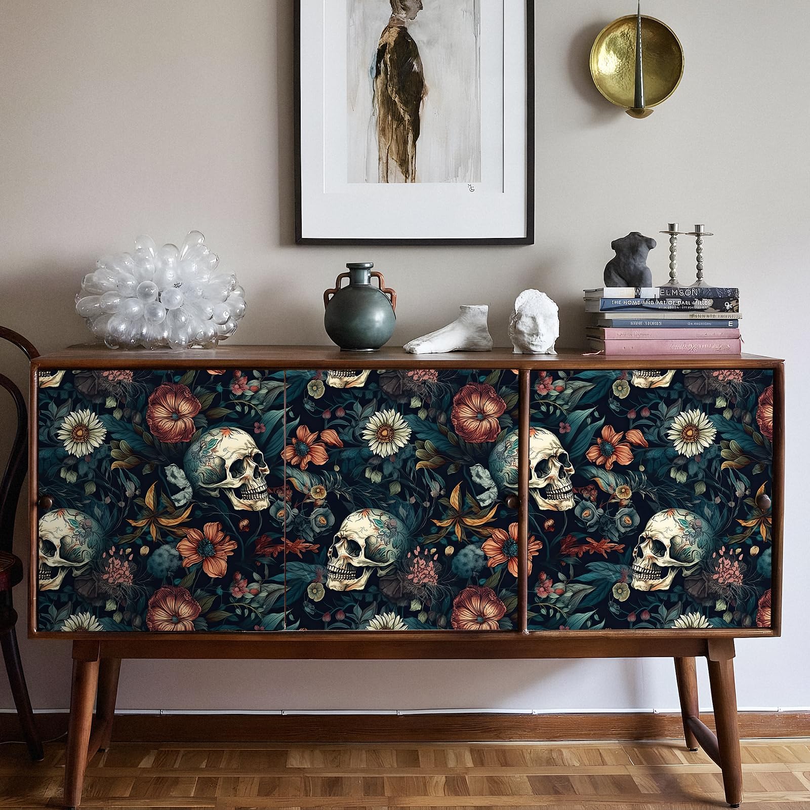 FunStick Papier peint à décoller et à coller Motif tête de mort Bleu foncé 44,5 x 899,2 cm