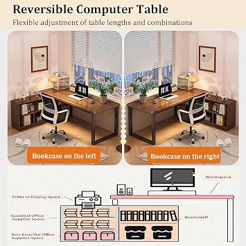 L-Shaped Computer Desk with Storage,Corner Desk with 2-Tier Storage Shelves,Reversible Home Office Desk,Modern Wood PC Table,Large Study Writing Table for Small Space