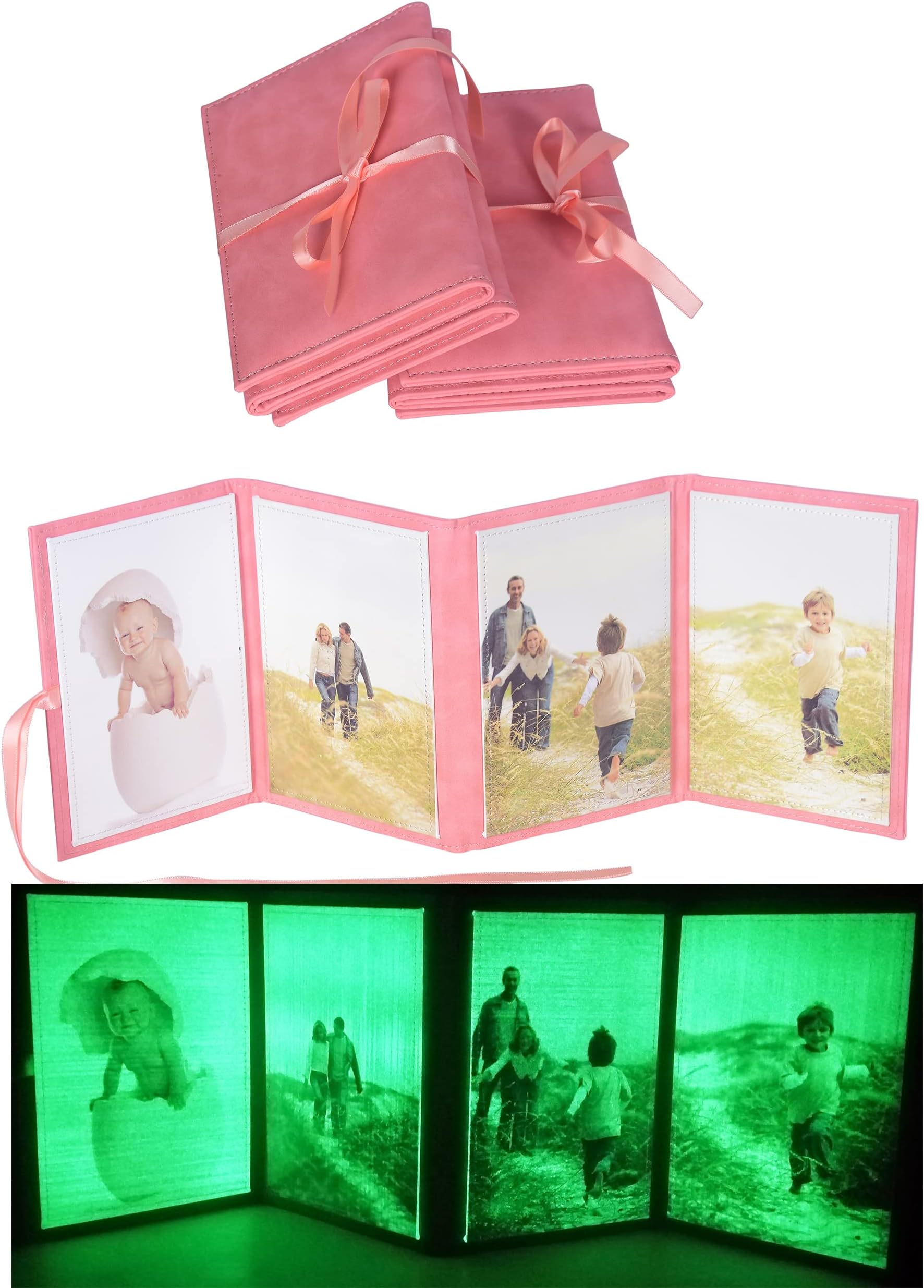2 Pieces Sublimation Blanks Photo Album Blanks Fluorescent Leather(Blank size:4in x 6in) Color PU Leather Diy Craft (Pink)