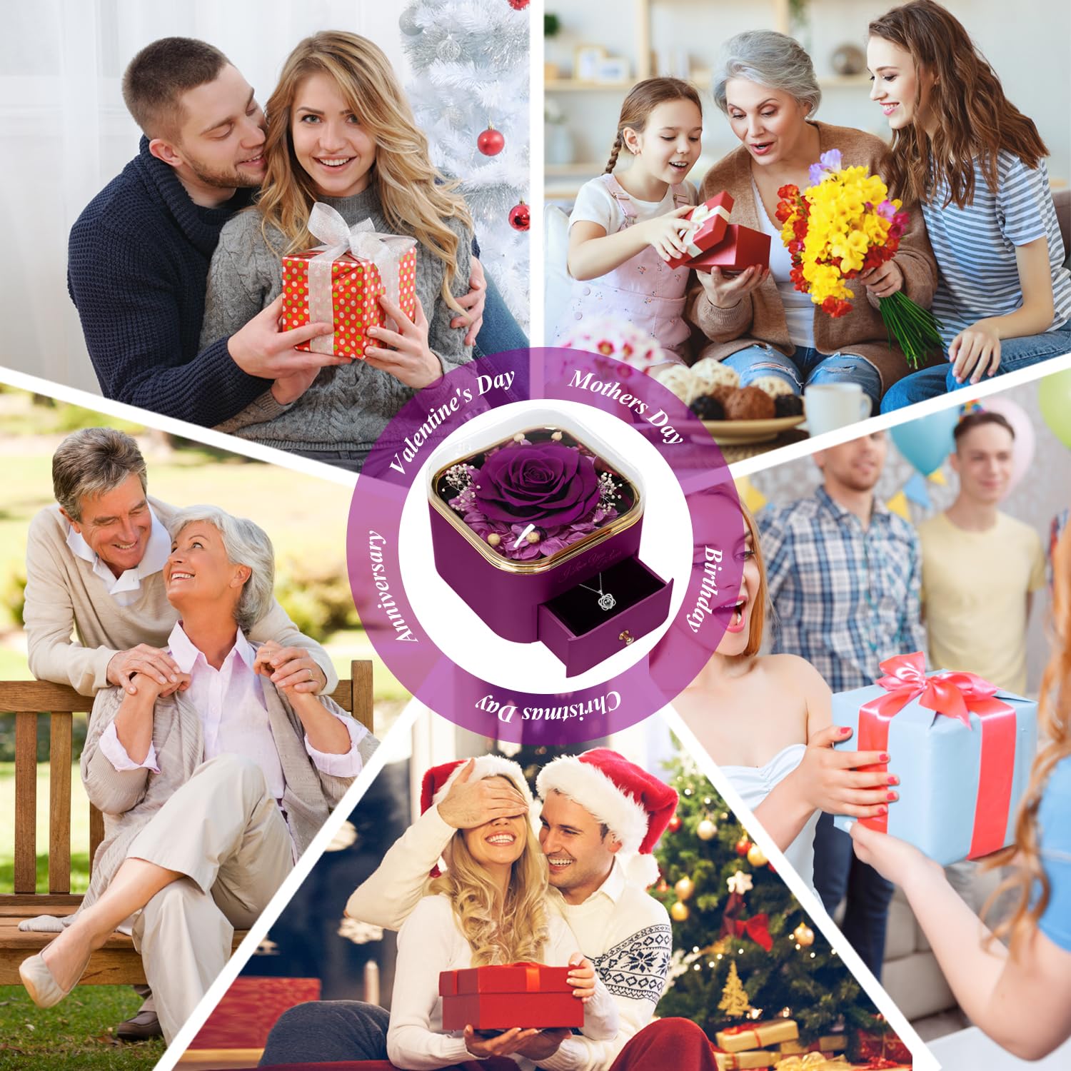 Rosa Eterna Con Collana "I Love You" 100 Lingue - Regalo Romantico Per Lei, Compleanno, San Valentino - Foto 4