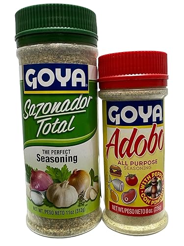 Goya Adobo The Perfect Blend - Paquete de condimentos (1) 8 onzas multiusos (1) tarjeta de recetas Sazonador Total & ThisNThat de 11 onzas