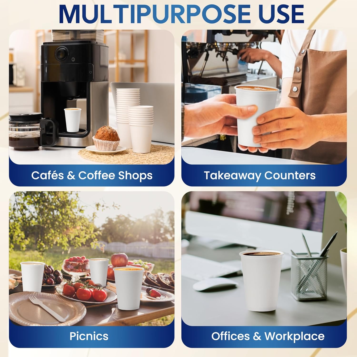 SNH Packing 100-Pack 12 oz Single Wall Paper Cups - Disposable Coffee Cups for Hot & Cold Drinks, Leak-Proof White Paper Cups for Tea, Water, Beverages - Ideal for Office, Home, Parties, Travel