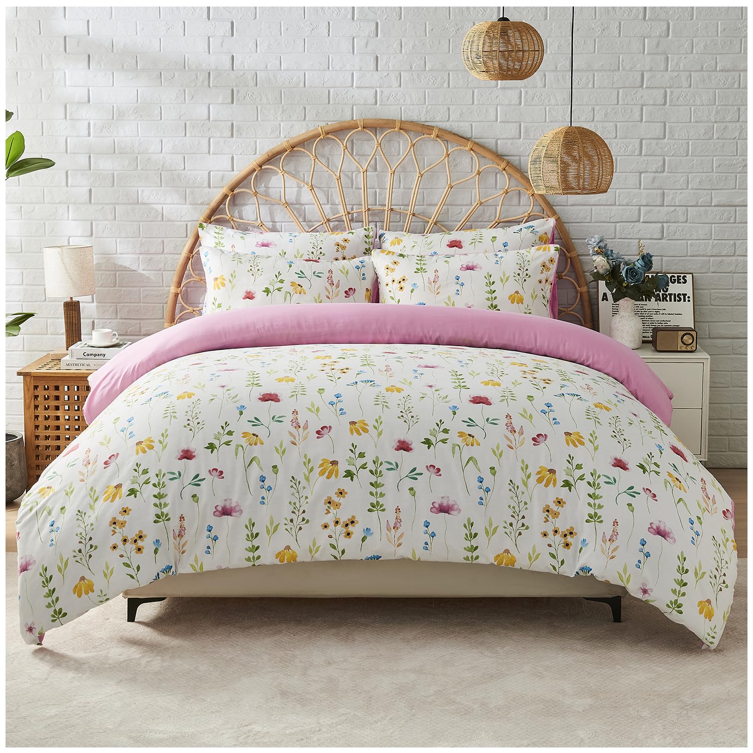 GC GAVENO CAVAILIA Botanical Double Duvet Set - Leaf Bedding Set (200x200 Cm) - Microfiber Floral Duvet Cover with Pillowcase - Soft Quilt Cover Double - Multi