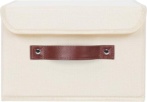 Miniatura 53 de ANMINY 2 contenedores de almacenamiento con tapa, asas de piel sintética, cajas de almacenamiento de plástico PP, decorativas, plegables, de tela