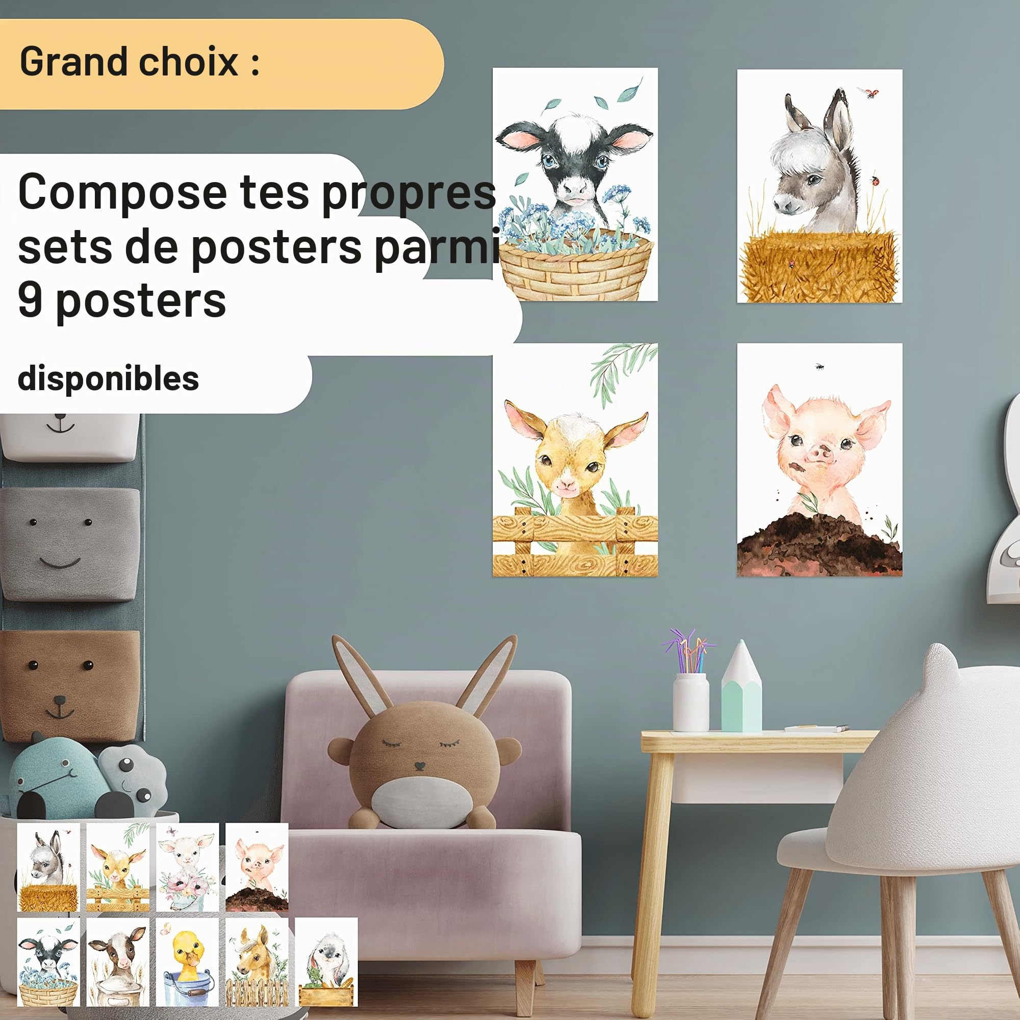 14x Figurines animaux de ferme en plastique 9 cm pour enfants - Animaux jouets