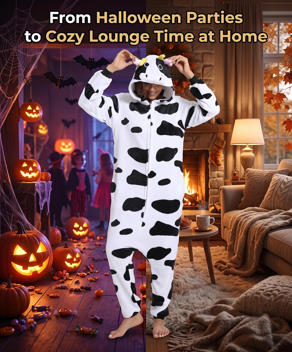 Hundredmore Adult Onesie Pajamas, Unisex Zip Up Flannel Cosplay Costume, Warm Animal Sleepwear for Men and Women