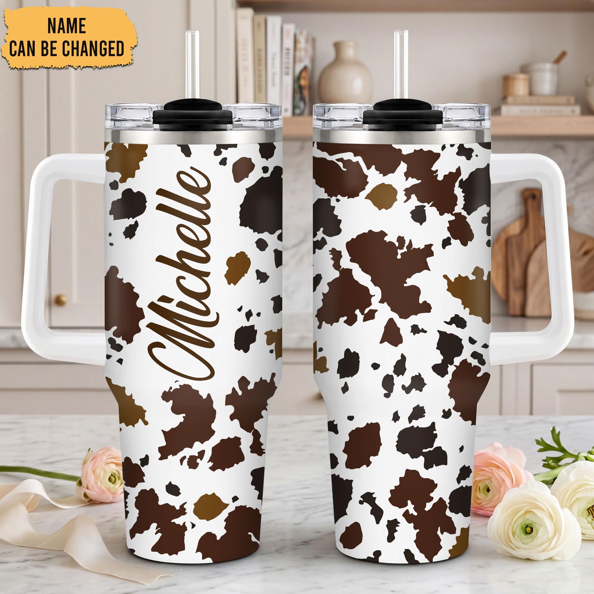Hyturtle Personalized Cow Print Tumbler - Cow Gift for Women