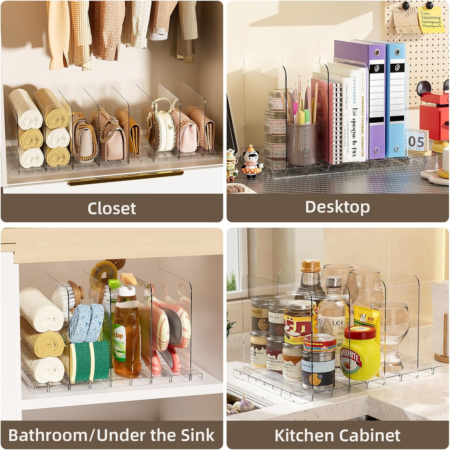 Bag & Purse Organizer for Closet Shelf Stackable Acrylic Shelf Dividers for Closet Organization, Clear Handbag Purse Storage Organizer Divider, Keep Clutch, Wallet, Pocketbook Upright, 4 Pack - Image 4