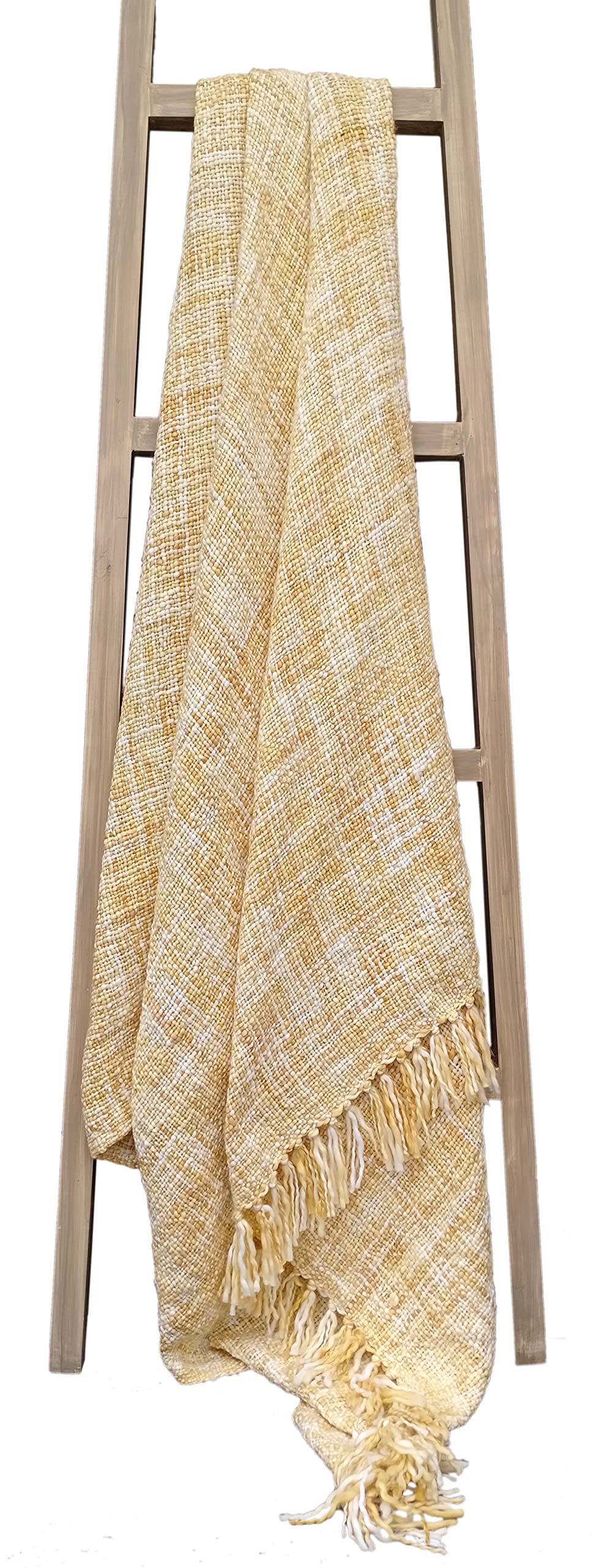Looms & Leaves Ochre New French Tonal Throw Soft Chenille Sofa Bed Throw Tasselled Decorative Blanket (Ochre)