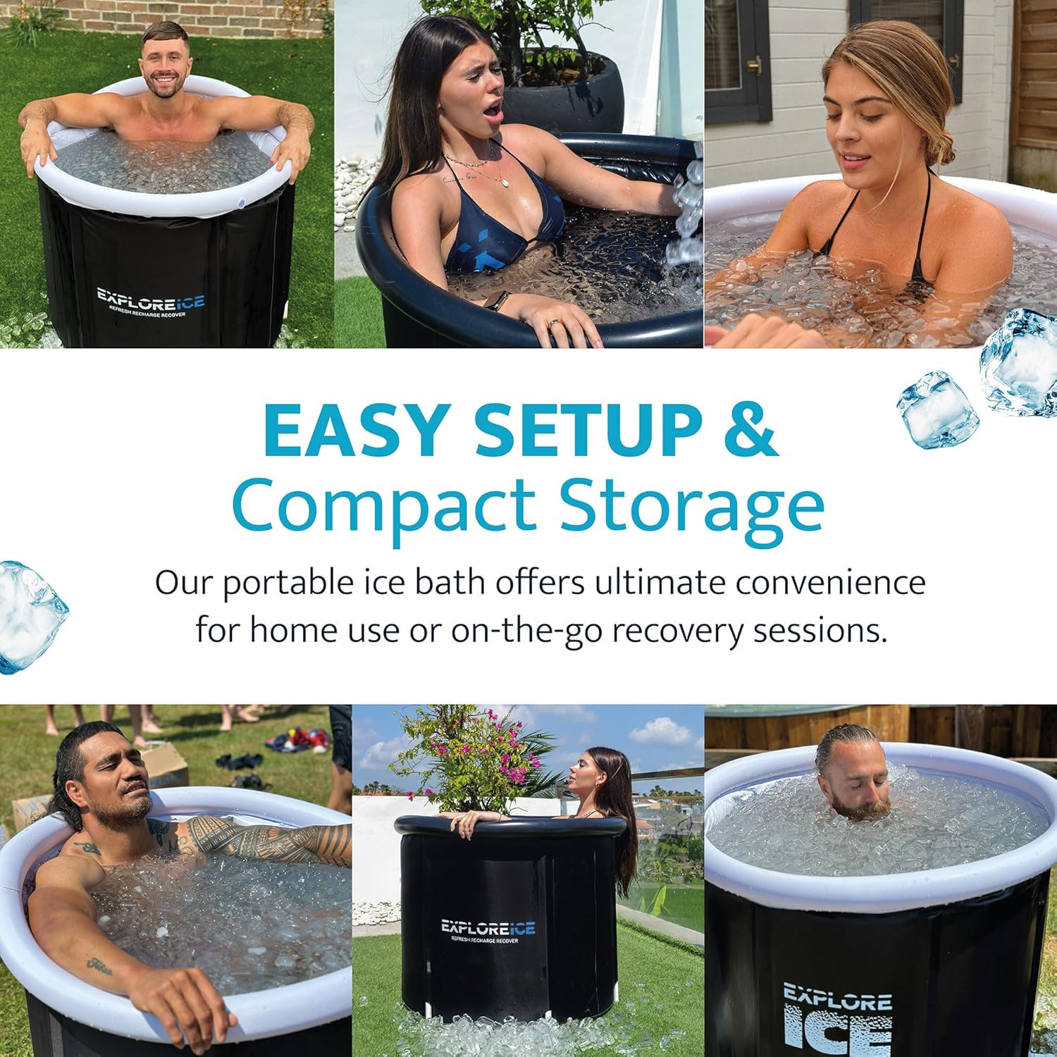 Explore Ice Bath Pro Max XL Cold Water Therapy Portable Bathtub for Athletes, Inflatable Cold Plunge Tub Barrel Bath Tub with Lid, 2 Pack, Black