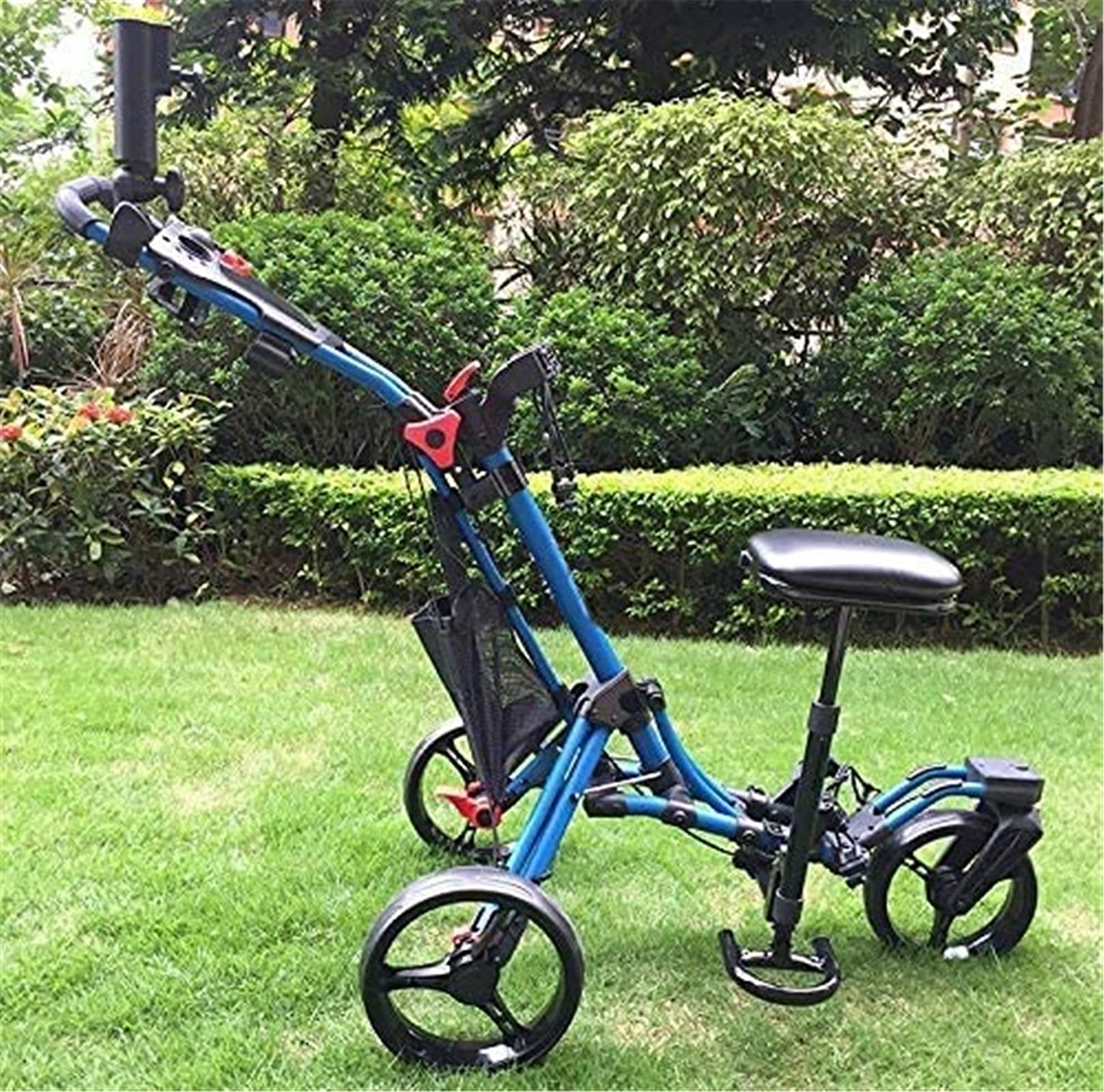 Carrito de Golf Carritos de Golf y carros de Golf Carrito de Golf de 3 Ruedas Plegable Duradero/portavasos Tres Ruedas giratorias con Accesorio de Sistema de Freno de pie