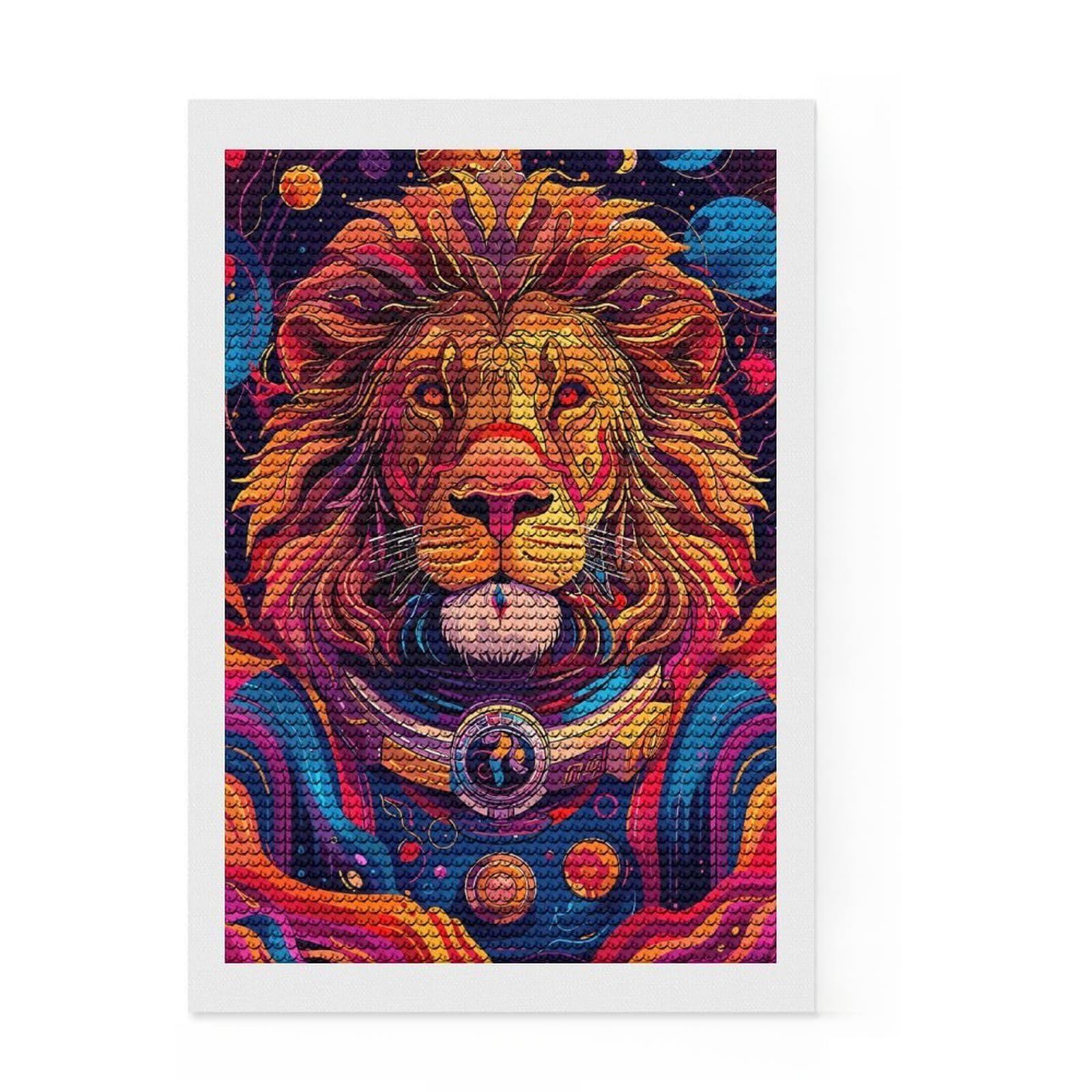Junmoney Astronaut Space Lion Diamond Art Kit 8"x12", for Family Craft Time, Adhesive Canvas, Modern Decor, Festive Craft Gift, with Tool Kit