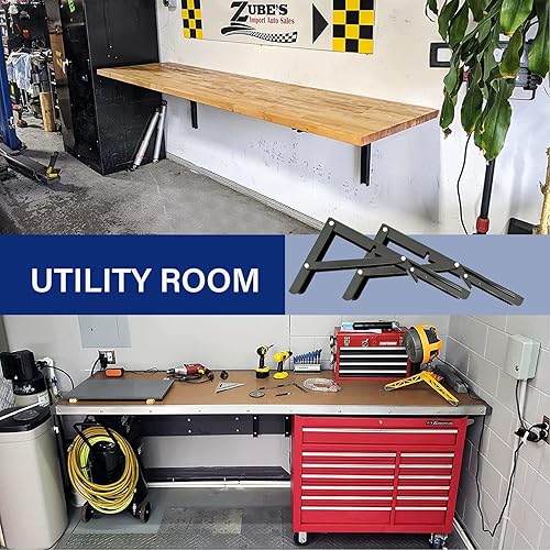 Miniatura 7 de Soportes de estante plegables, 8 pulgadas, 4 piezas, soportes de estante plegables de alta resistencia, soportes de estante plegables para estante