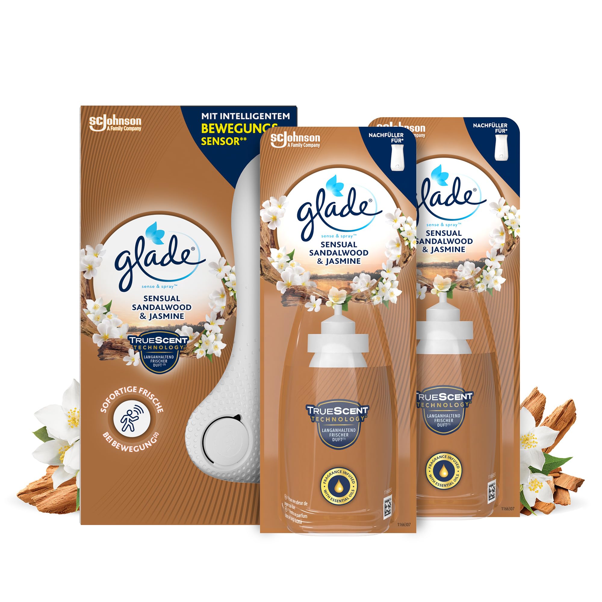 Glade Sense & Spray Vorteilspack, Starter (inkl. 1 Nachfüller) + Nachfüller (2 Stk), Sensual Sandalwood & Jasmine Drogerie & Körperpflege