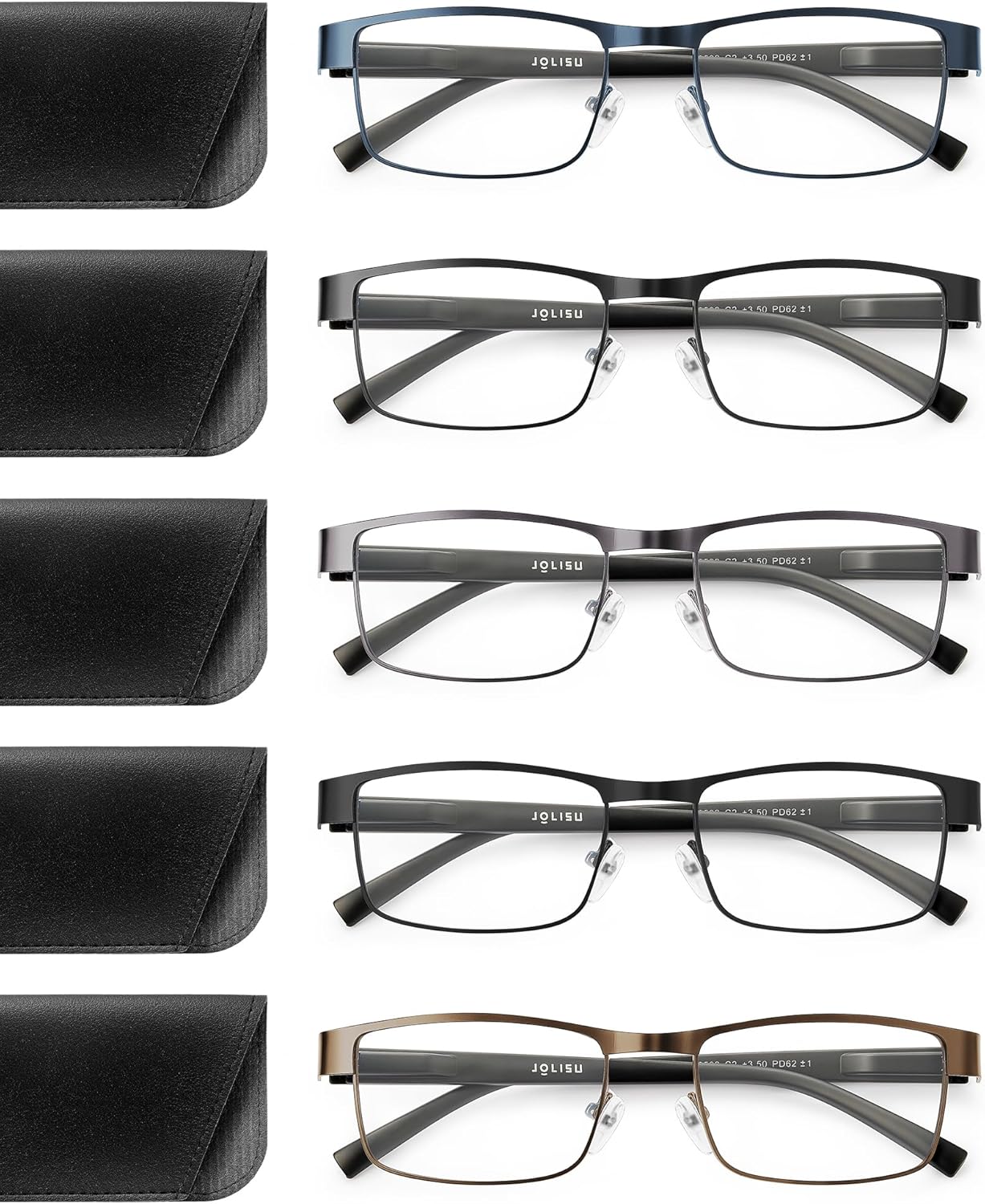5PCS Reading Glasses Men - Blue Light Blocking Computer Metal Thin Frame Readers For Mens/Women Color F 3.75 x