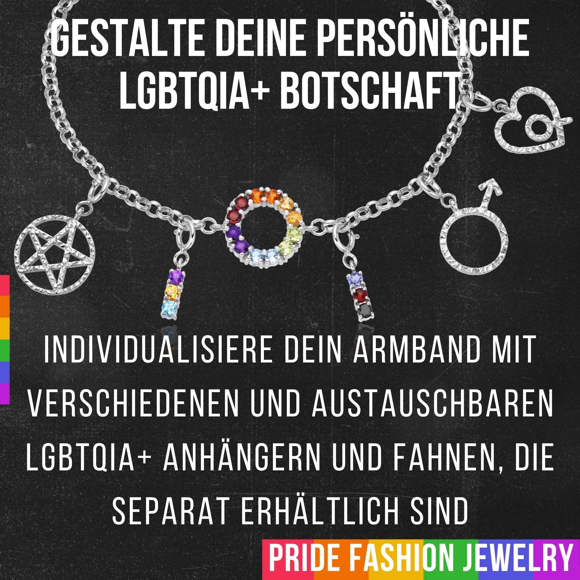 PRIDE Fashion Jewelry - Personalisiertes Regenbogen Armband mit Edelsteinen für LGBTQIA & Gay Schmuck für LGBT, LGBTQ, Asexual, Poly, Pansexuell, Agender, Bigender, Bisexuell, Trans, Transgender
