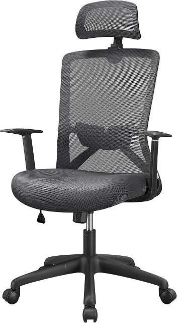 Yaheetech Ergonomic Office Chair Adjustable Computer Chair Heavy Duty Mesh Swivel Chair with Armrests/Headrest Back Support for Manager Work or Students Study Home Office Grey
