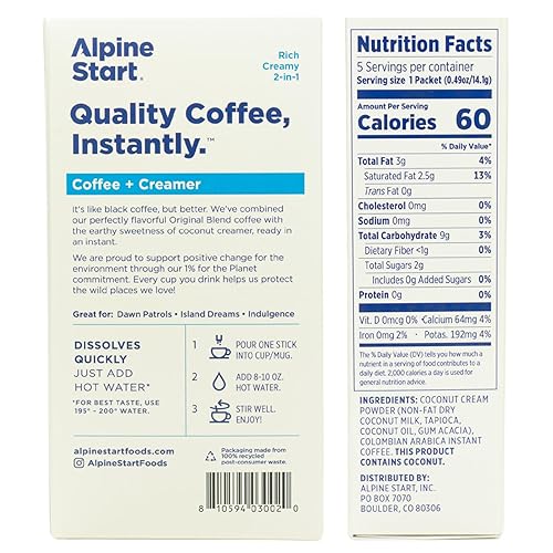 Vista 20 de Alpine Start Instant Coffee Original Blend Medium Roast - Individual Powder Mix From High Altitude Arabica Coffee Beans - Hot or Cold Brew for Home