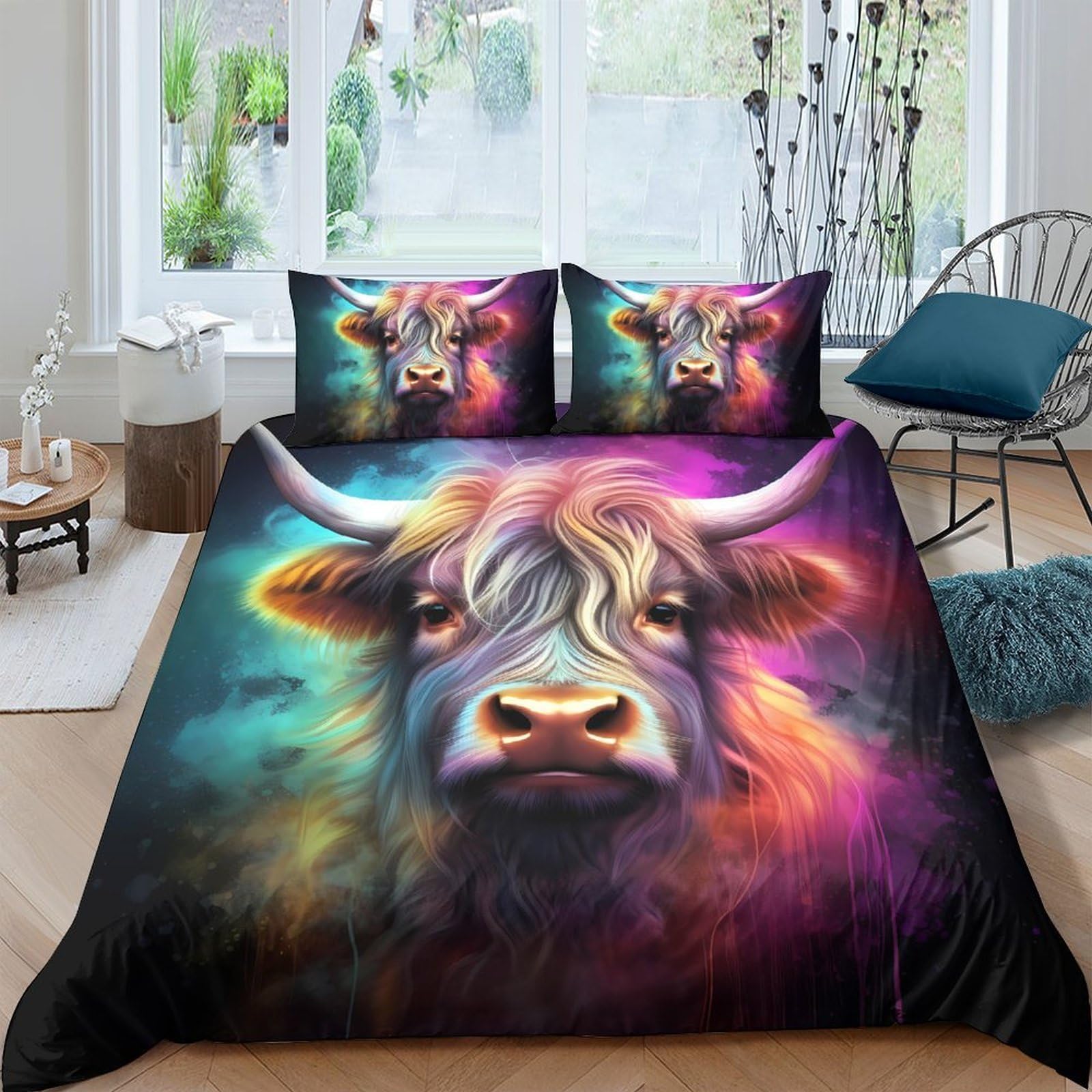 Ctjqhvkz Style-4 3D Printed Highland Cow Fitted Sheet Microfiber Colourful Bedroom Decor Abstract Mattress Cover For Home Dorm Single（135X200cm）