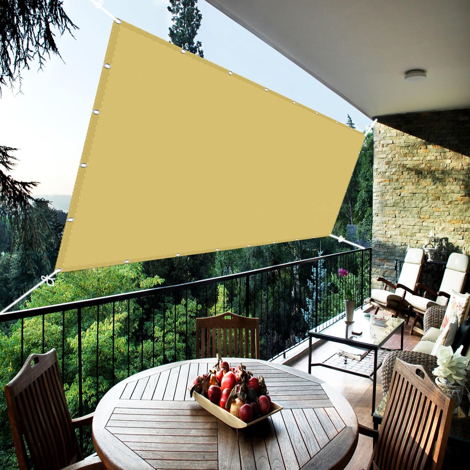 Sonnensegel 4 x 10 m Überdachung Plane Sonnenschutz Wetterschutz für Terrasse, Garten, Balkon, quadratisch, Creme Farben