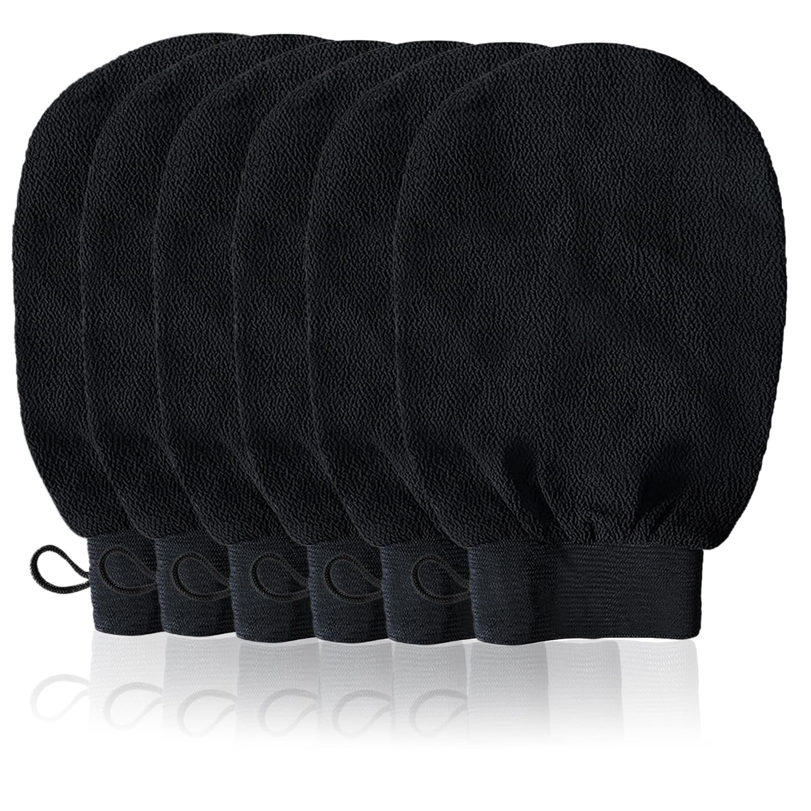 URAQT Peelinghandschuh, 6 Stück Exfoliating Gloves, Peelinghandschuh Körper, Hamam handschuh für Dusche, Bad, Körperpeeling, abgestorbene Hautentferner, Hautpflege (Schwarz)