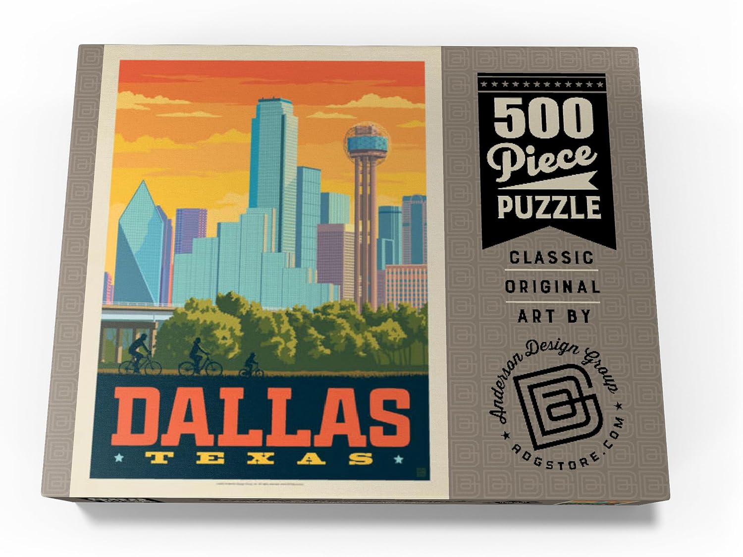 MyPuzzle Dallas, Texas: Sunset Skyline, Vintage Poster - Premium 500 Piece Jigsaw Puzzle for Adults