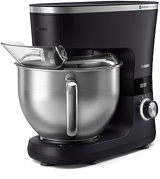 Philips 7000 Series Küchenmaschine – 5,5 Liter, 1000 Watt, 8 Geschwindigkeitsstufen, ProKnead Technologie, Rezepte, LED Smart Timer, Knethaken, Schneebesen Und Rührbesen (HR7962/01)