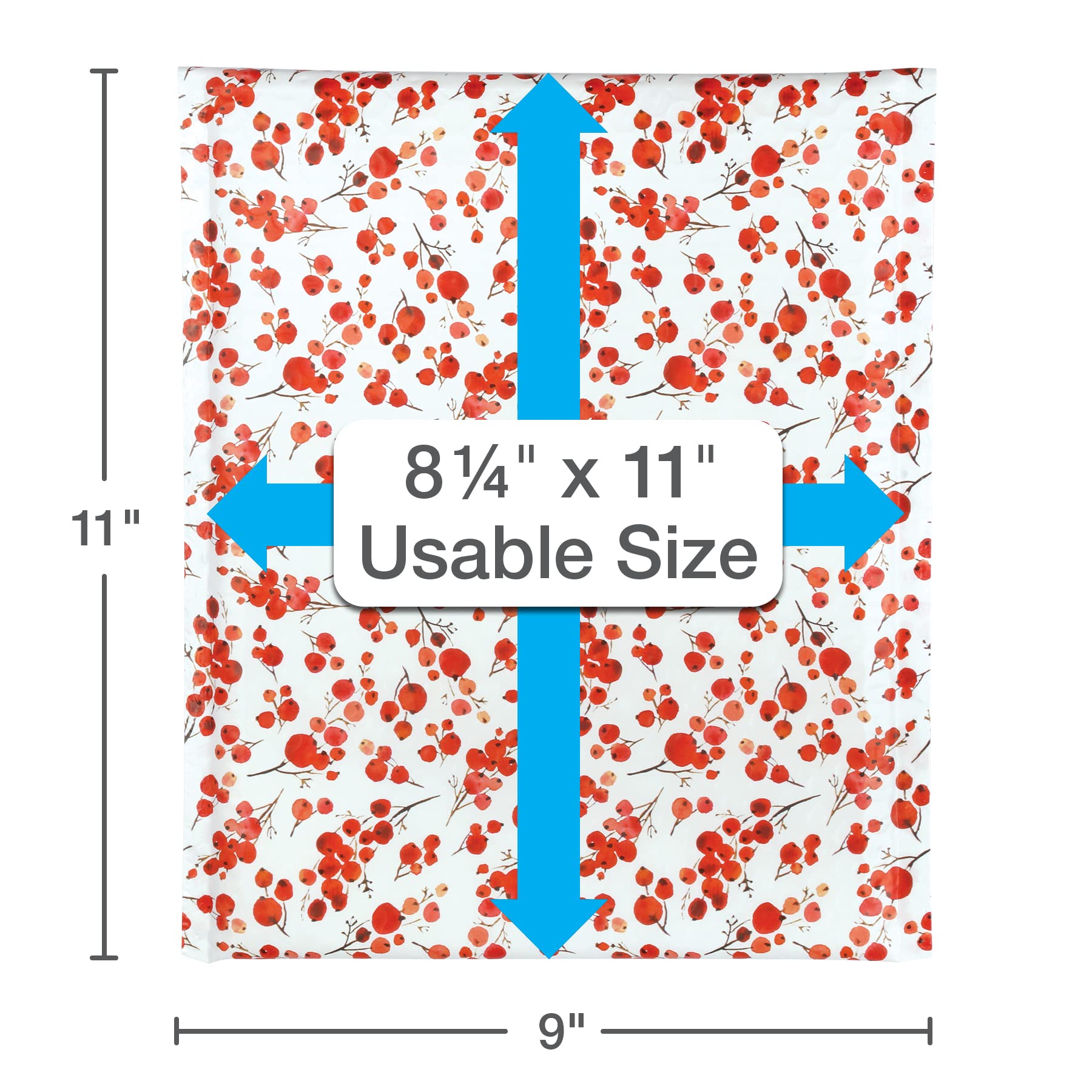 Quality Park Luftpolster-Versandtaschen, 21 x 27,9 cm, Weihnachtsversandumschläge, wasserabweisend, Poly-gepolsterte Umschläge, Beeren-Druck, 25 Stück (QUA85873)