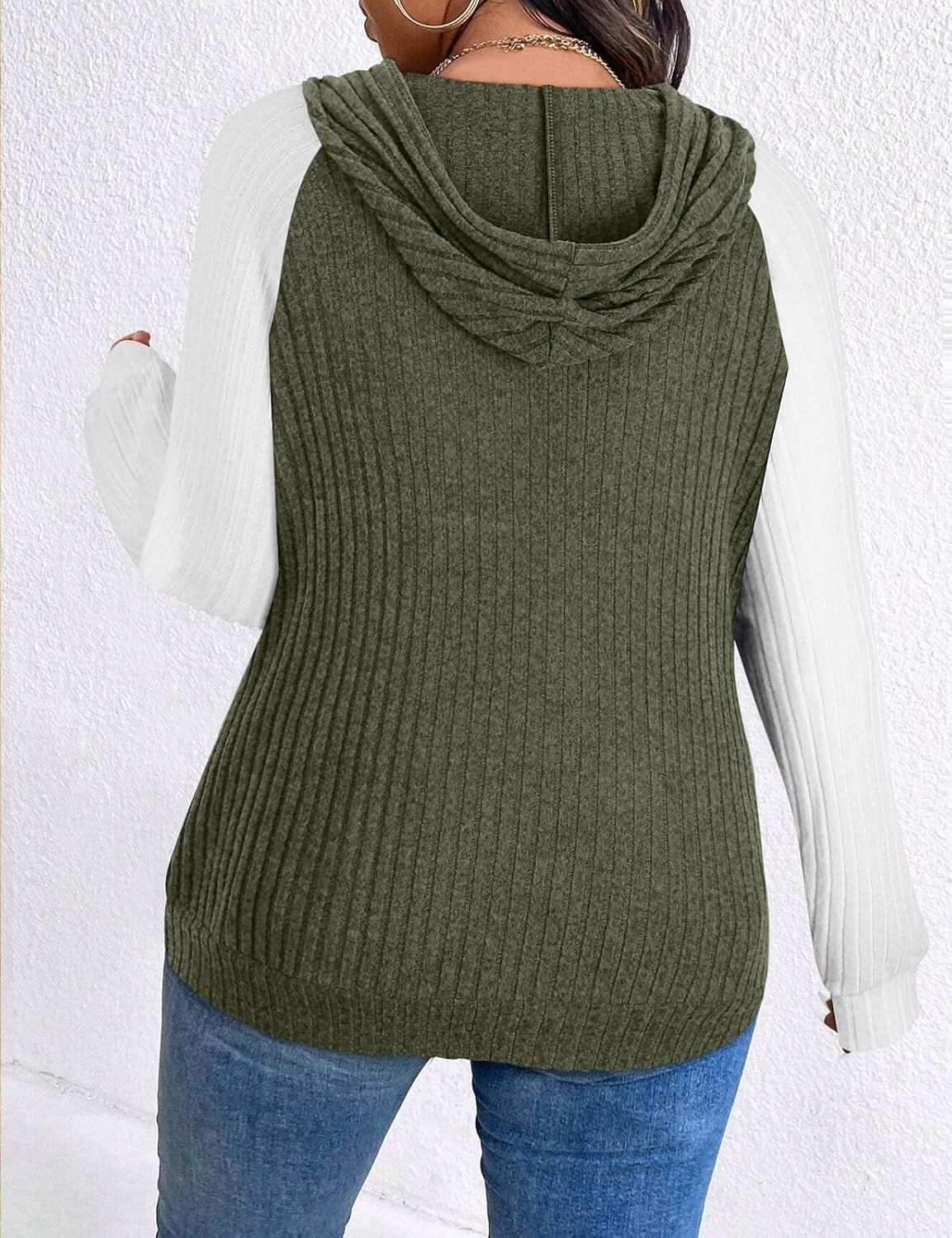 Koscacy Womens Plus Size Hoodie Sweaters Lightweight Color Block Raglan Sleeve Pullover Tops - Image 6