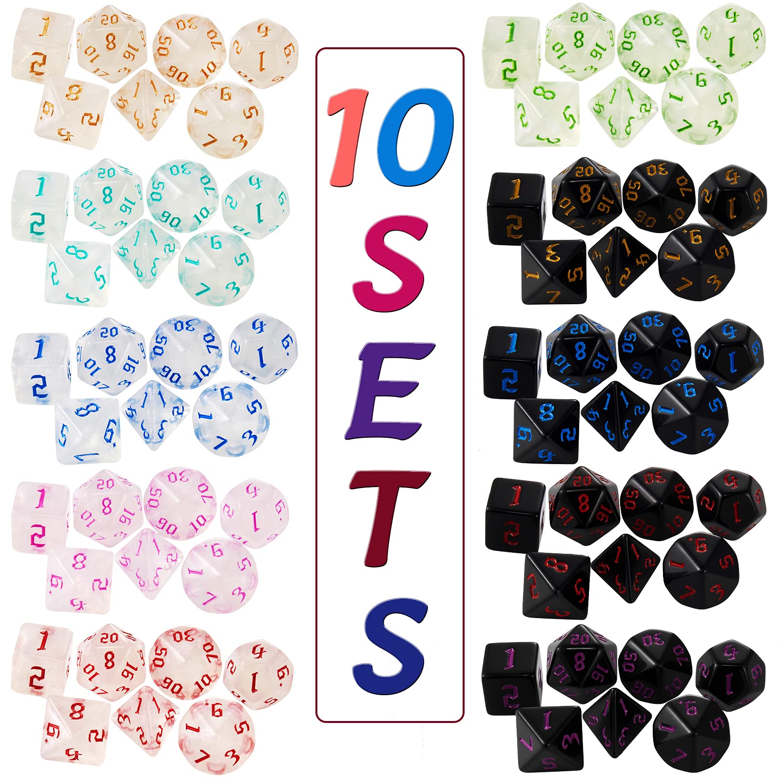 DND Dice Set, Surhugvy 7 X 7 (49 Pieces) Polyhedral Dice Set for Dungeons and Dragons DND RPG MTG Table Games Gift with 7 Pack Black Bags