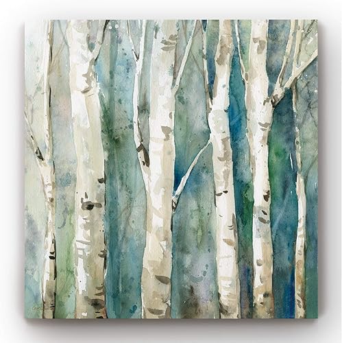 Renditions Gallery Arte de pared de naturaleza para sala de estar, árboles de abedul de río blanco, lienzo, arte colgante para dormitorio, comedor,