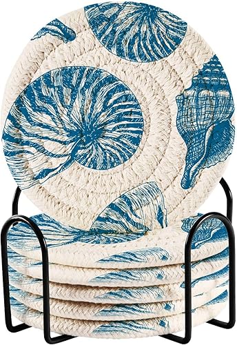 Juego de 6 posavasos para bebidas con soporte para bebidas salvajes Mustang marrón, juego de 6 posavasos decorativos absorbentes de algodón tejido