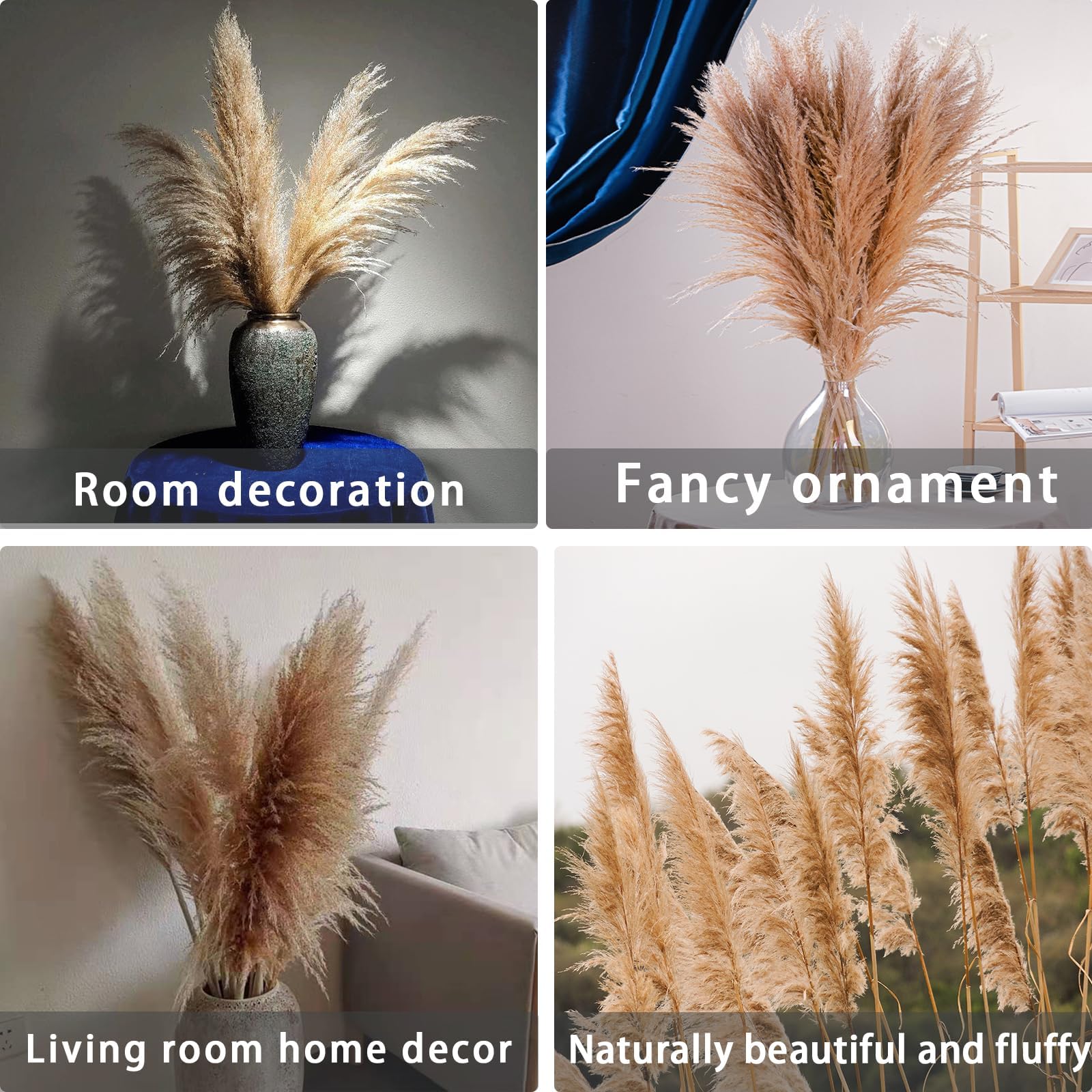 Grande décoration séchée pour décoration de maison et de mariage, grande herbe à pompons pour vase de sol
