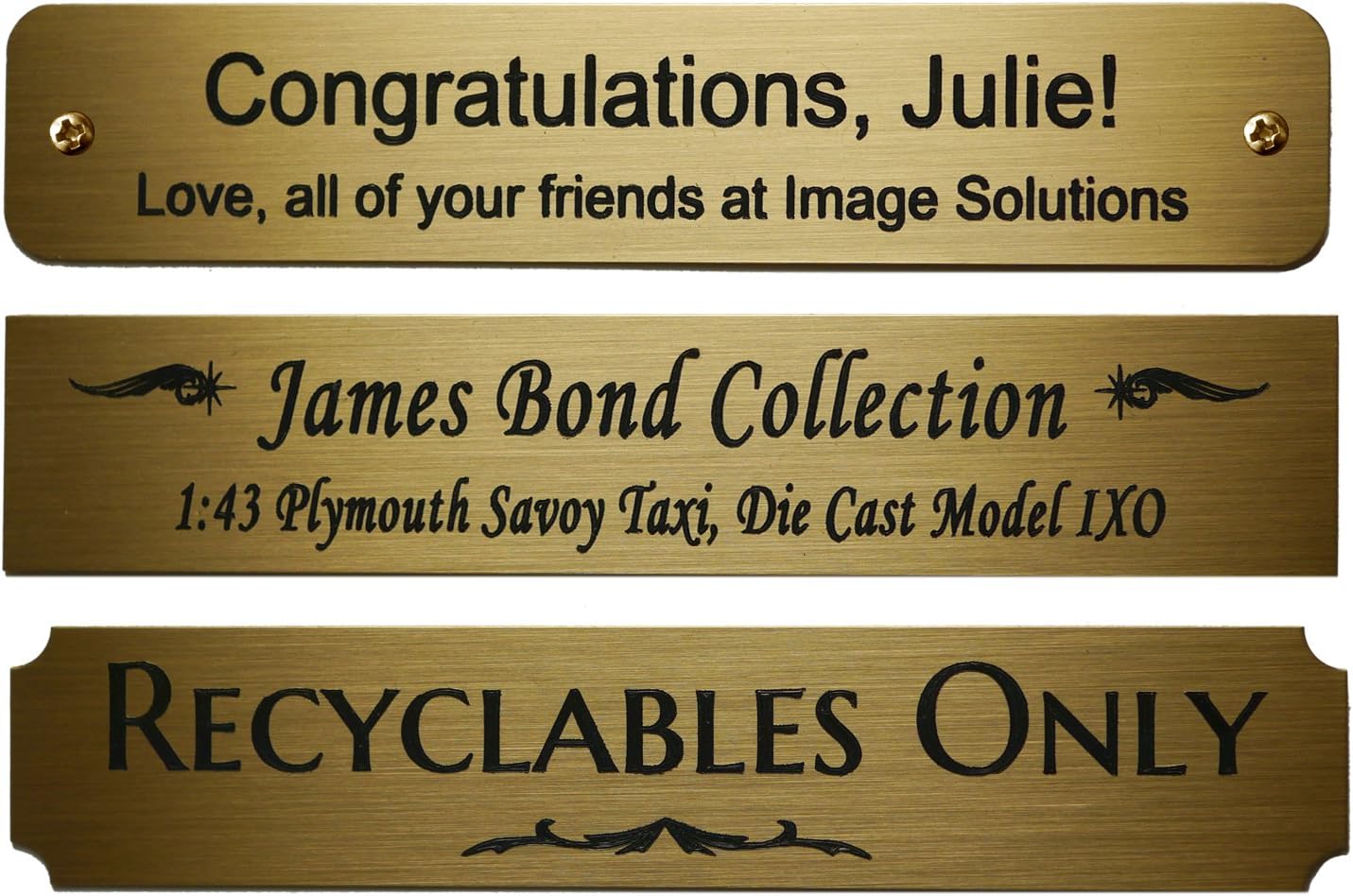 Size: 4"W x 3/4"H, Personalized, Custom Engraved, Brushed Gold Solid Brass Plate Picture Frame Name Label Art Tag for Frames, with adhesive backing or screws - Indoor use only