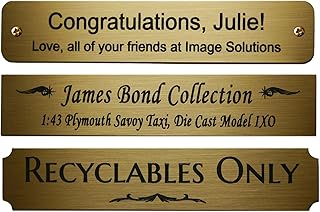 Size: 4"W x 3/4"H, Personalized, Custom Engraved, Brushed Gold Solid Brass Plate Picture Frame Name Label Art Tag for Frames, with adhesive backing or screws - Indoor use only