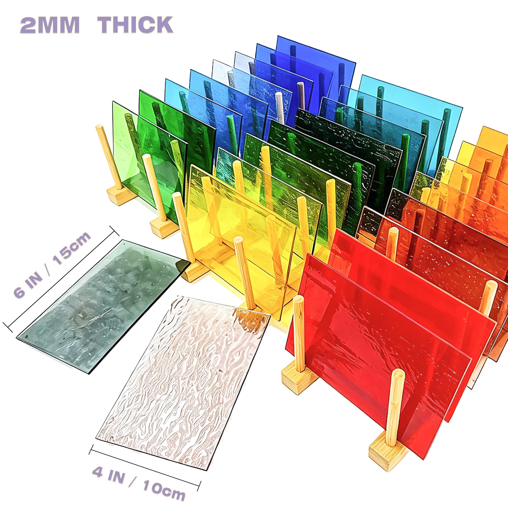 Paquete variado de 26 hojas de vidrieras – Hojas de vidrio transparente de 15,2 x 10,2 cm para mosaico, atrapasueños, manualidades y decoración del hogar – Kit de inicio de vidrio de arte