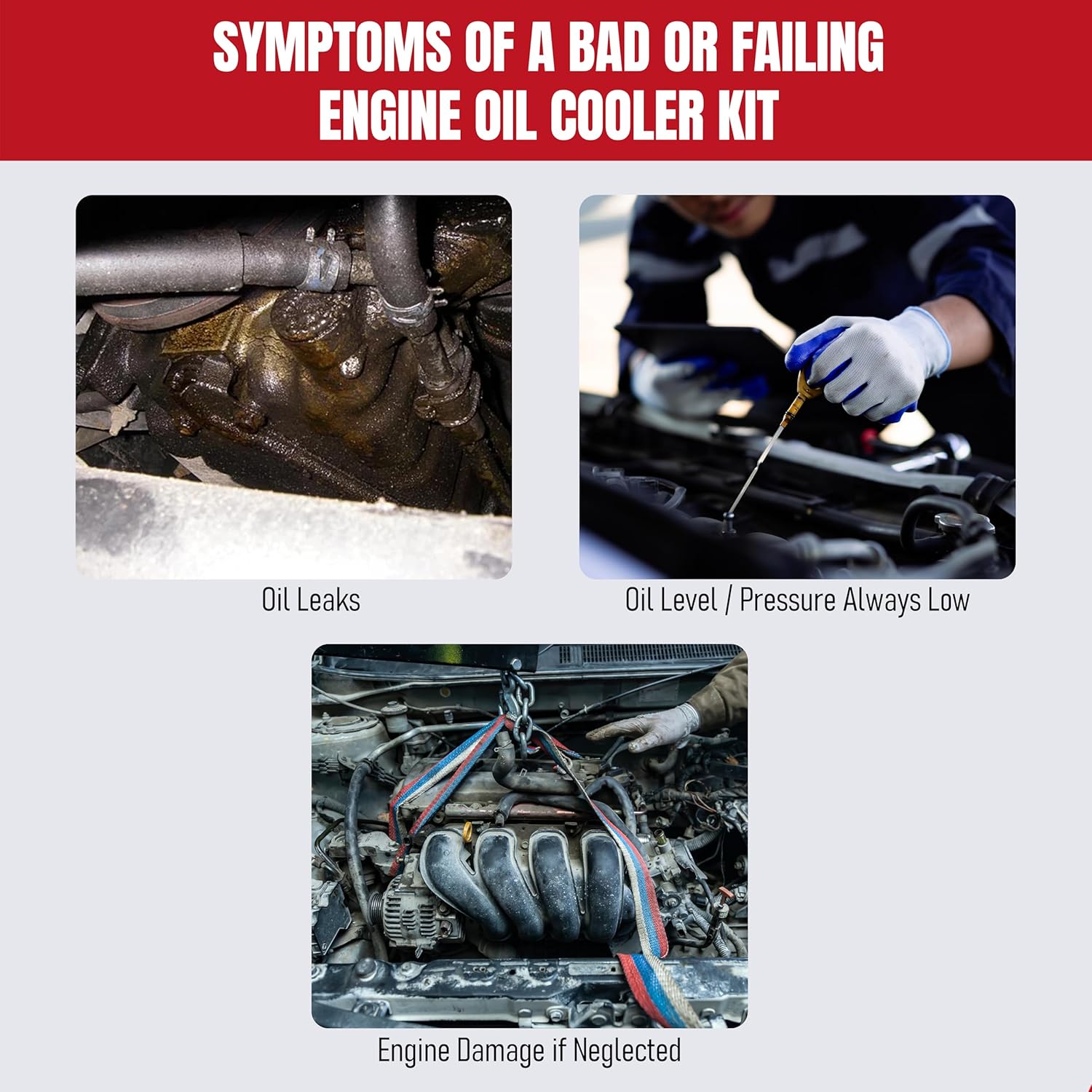 Engine Oil Cooler Kit - Compatible with Ford Trucks - Powerstroke 6.0L V8 F250, F-350, F450, F550 Super Duty, Excursion, E350, E-450 - Replaces Part 904-228, OCK388, 3C3Z 6A642 CA - Gasket Seal Kit