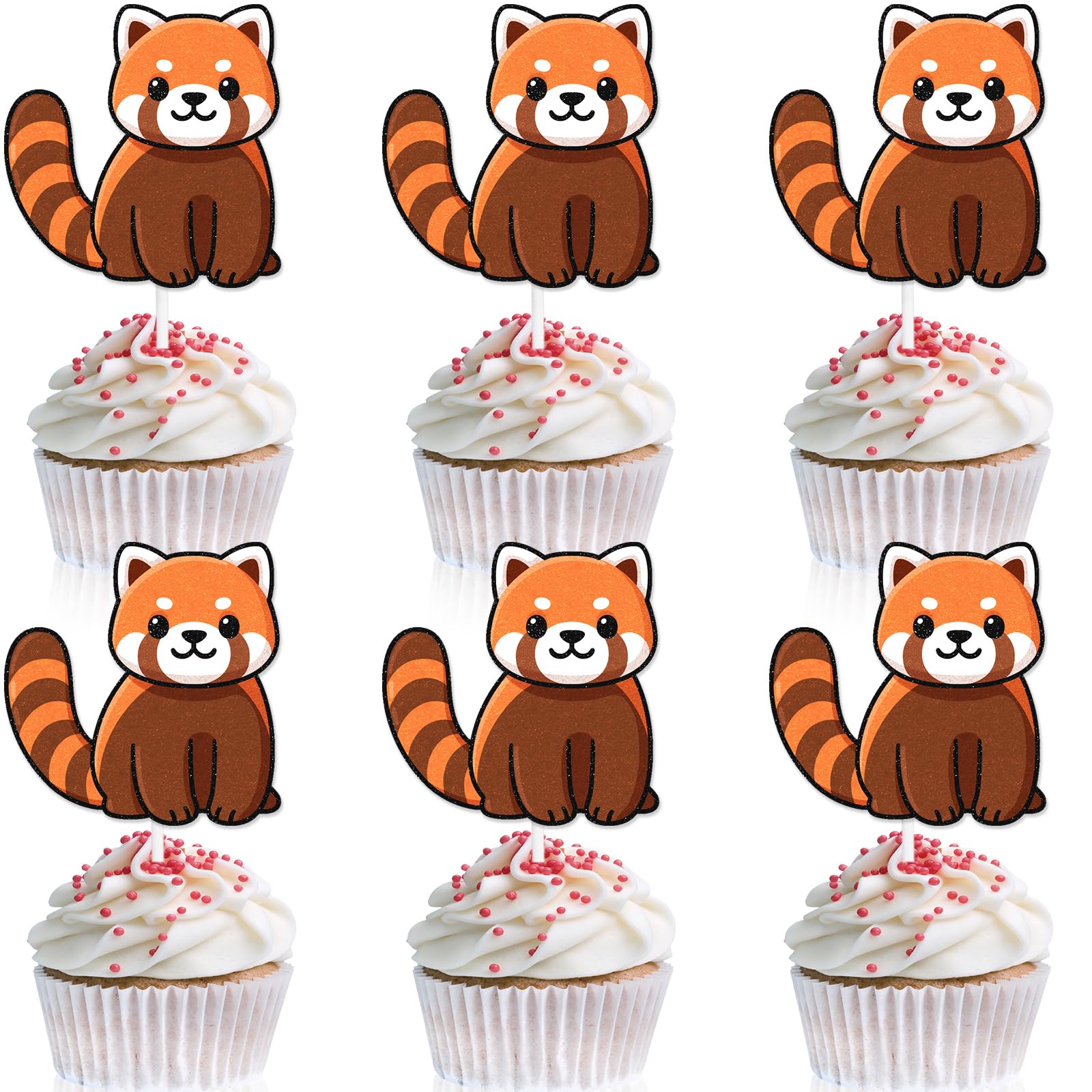 18-PCS Cute Animal Themed Happy Birthday Cupcake Toppers Set - This is a wonderful wildlife themed party, jungle party, birthday party, and baby shower party red panda decoration for boys and girls