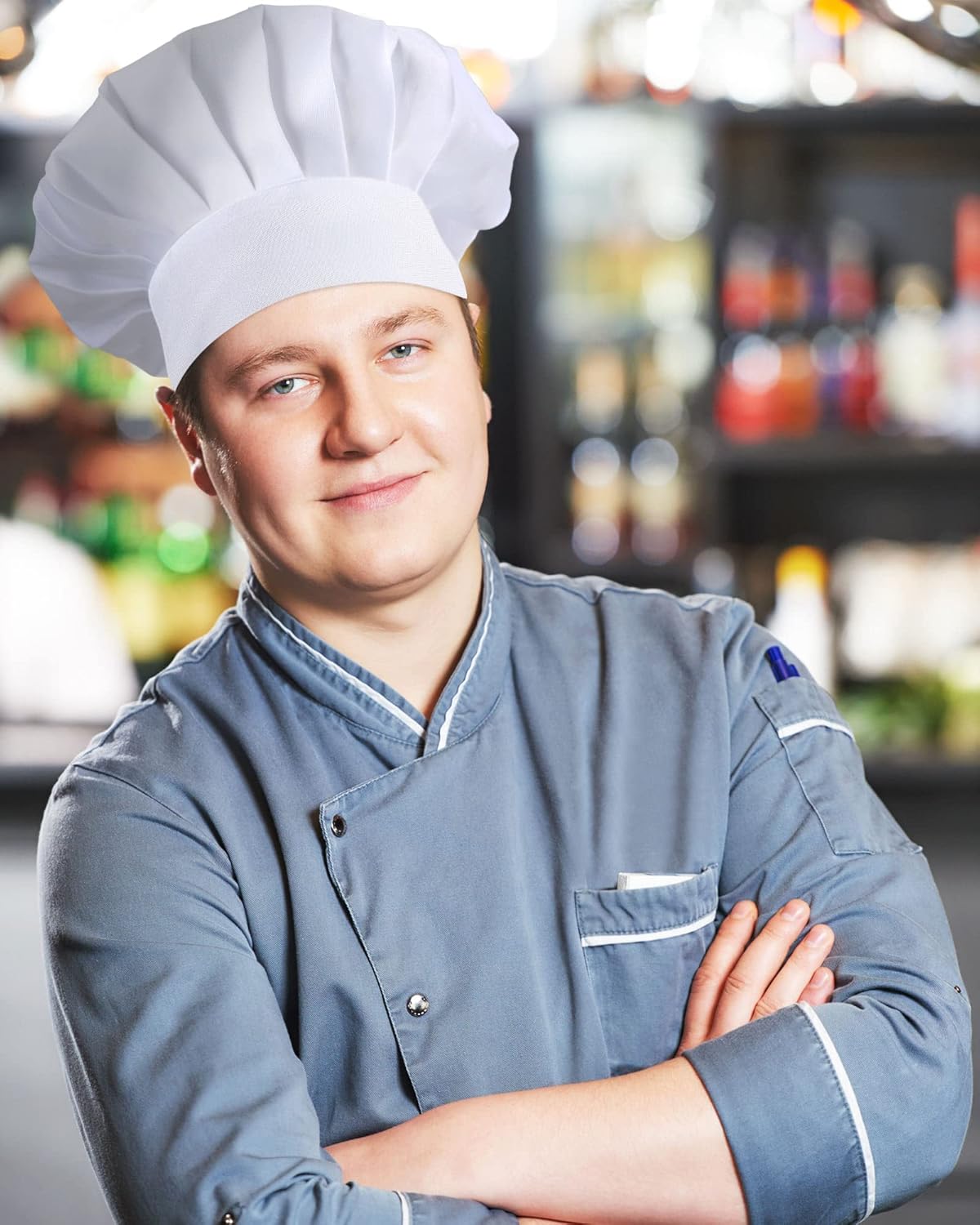 Geyoga 12 Pcs Chef Hat Adult Adjustable Elastic Tall Baker Hat for Cooking Kitchen Cap Uniform for Men Women Christmas