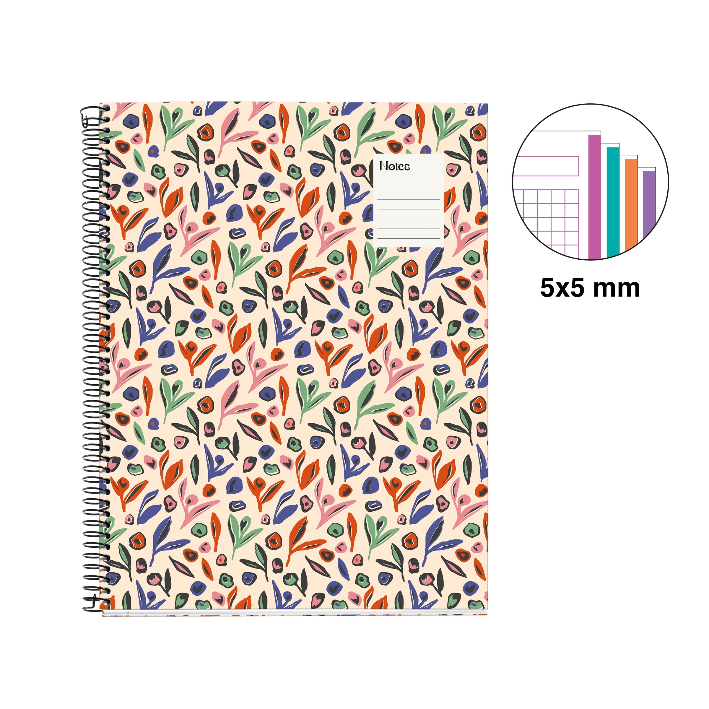 Miquelrius, Notebook A4 (210 x 297 mm), 100 squared sheets of 70 g/m², rigid cardboard cover, 4 colour bands, spiral, 4 holes - Image 2