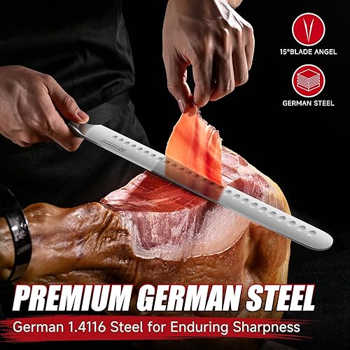 Vista 19 de KEEMAKE Juego de cuchillos para tallar barbacoa, cuchillo de carnicero de 10 pulgadas y cuchillo de afilar de 10 pulgadas para cortar carne, acero