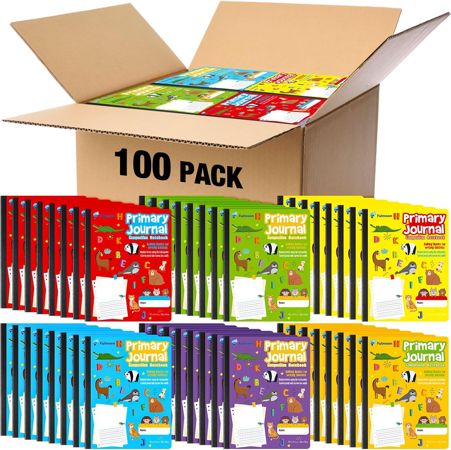 Fulmoon 100 Pcs Primary Composition Notebook K-2 with Picture Space Primary Journal Grades K-2 Draw and Write Journal Composition Book for Preschool Classroom, 80 Sheet (Multicolor)