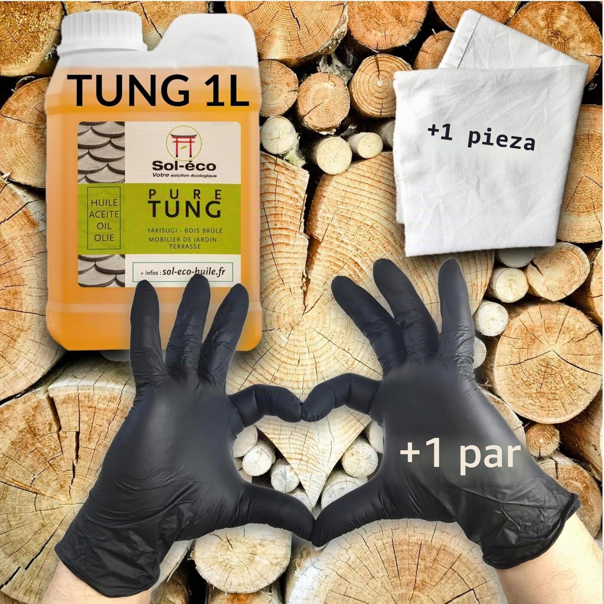 (Sol-éco) Aceite de Tung puro | Protección y mantenimiento de la madera interior/exterior | Contacto con alimentos | Muebles de jardín, encimeras, terrazas, cocinas, tablas de cortar, teca, parquet 1L